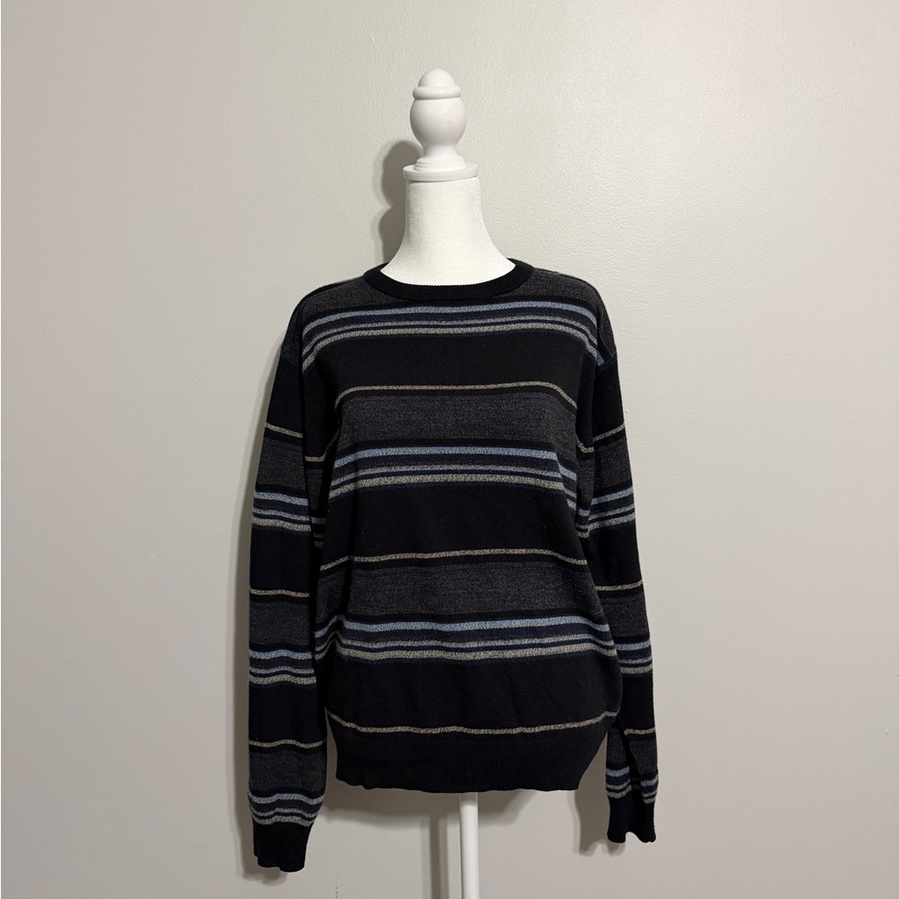 Dockers Men's Crewneck Sweater - Black and Gray Stripes